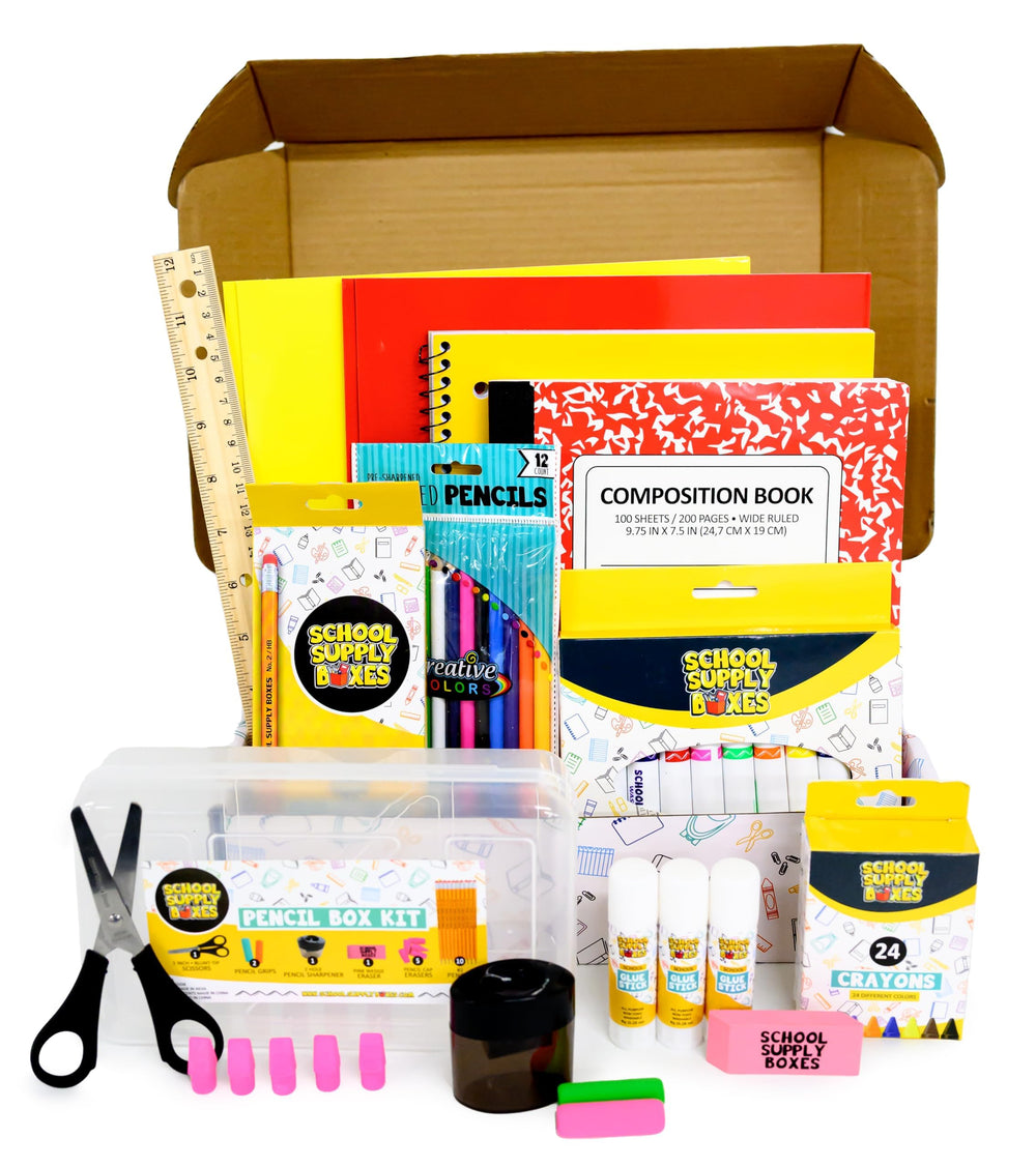 School Supply Boxes tijeras de punta roma y barras de pegamento para manualidades seguras