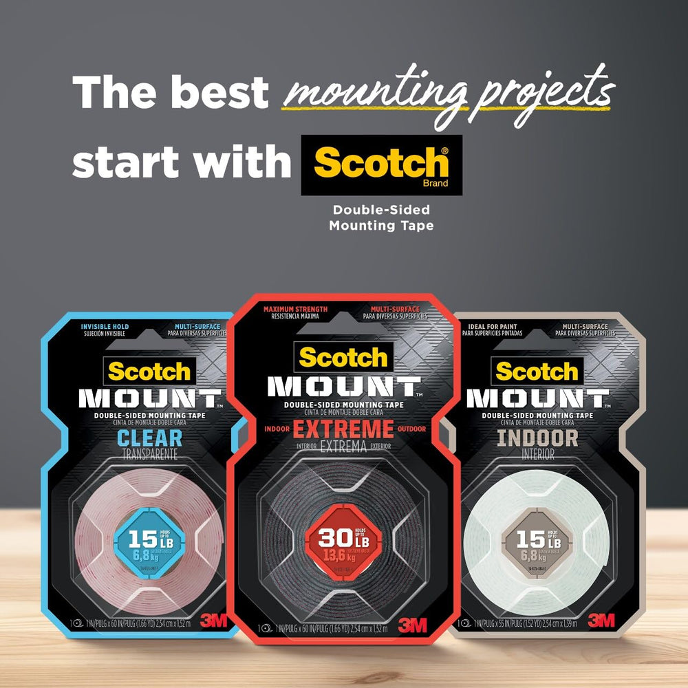 Scotch-Mount empaque abierto con dimensiones y especificación visibles
