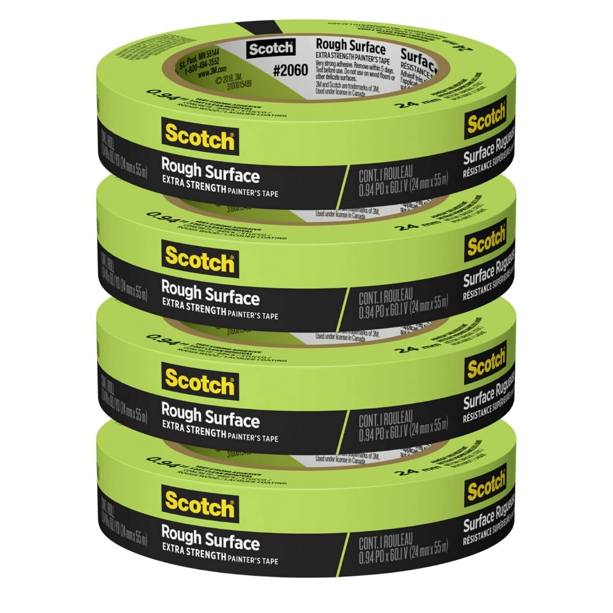 Scotch Painter's Tape empaque frontal mostrando el pack de 4 y ventaja de duración