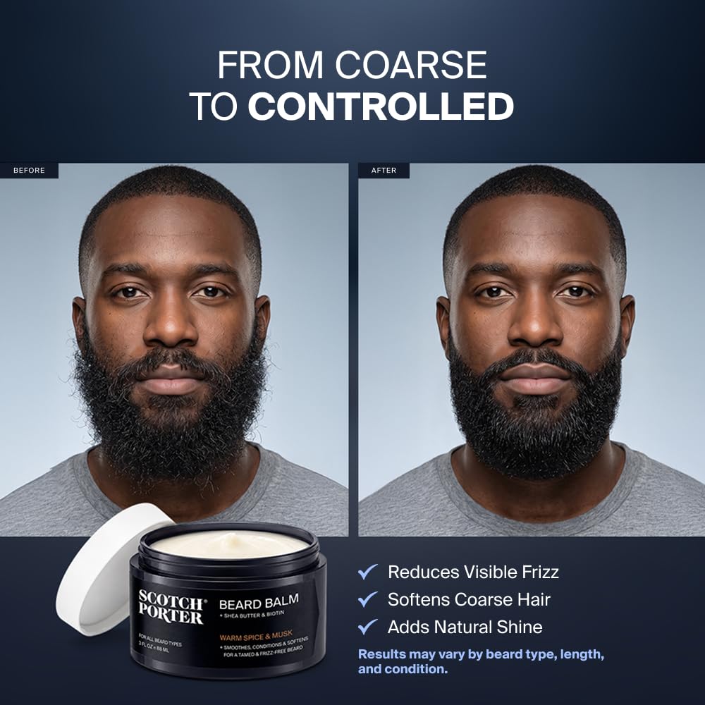 Scotch Porter comparación antes y después con barba más suave y manejable