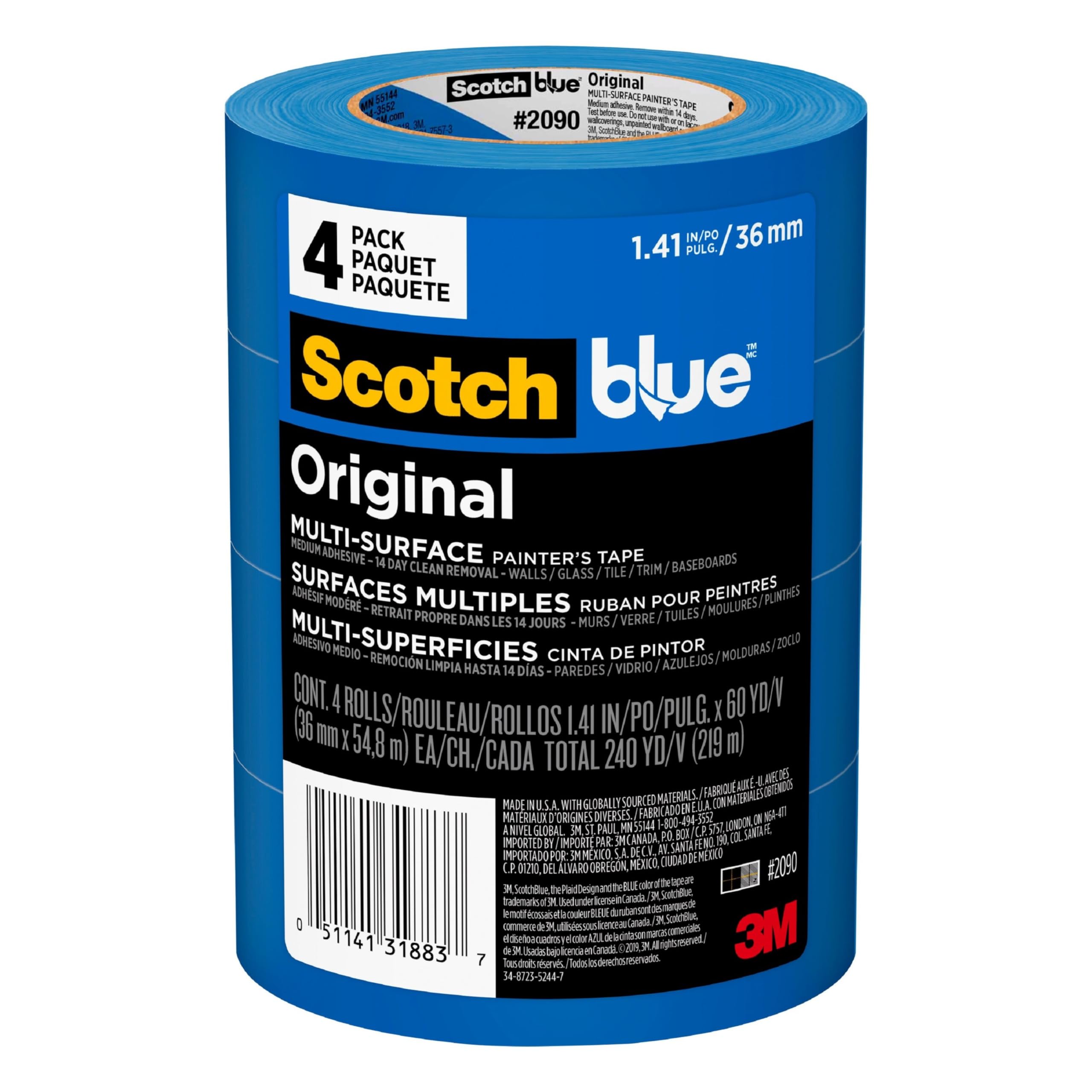 ScotchBlue frente del empaque mostrando cantidad y ancho útil