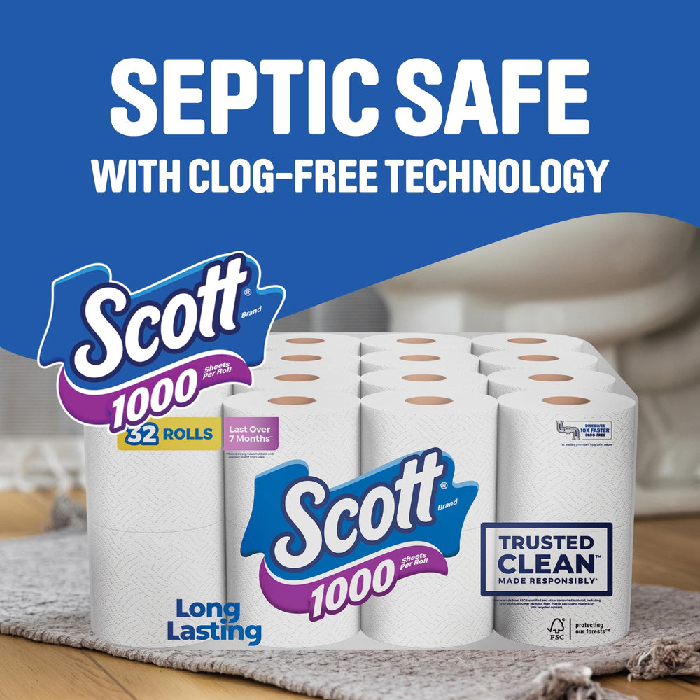 Scott etiqueta del producto destacando 1000 hojas y tecnología de disolución