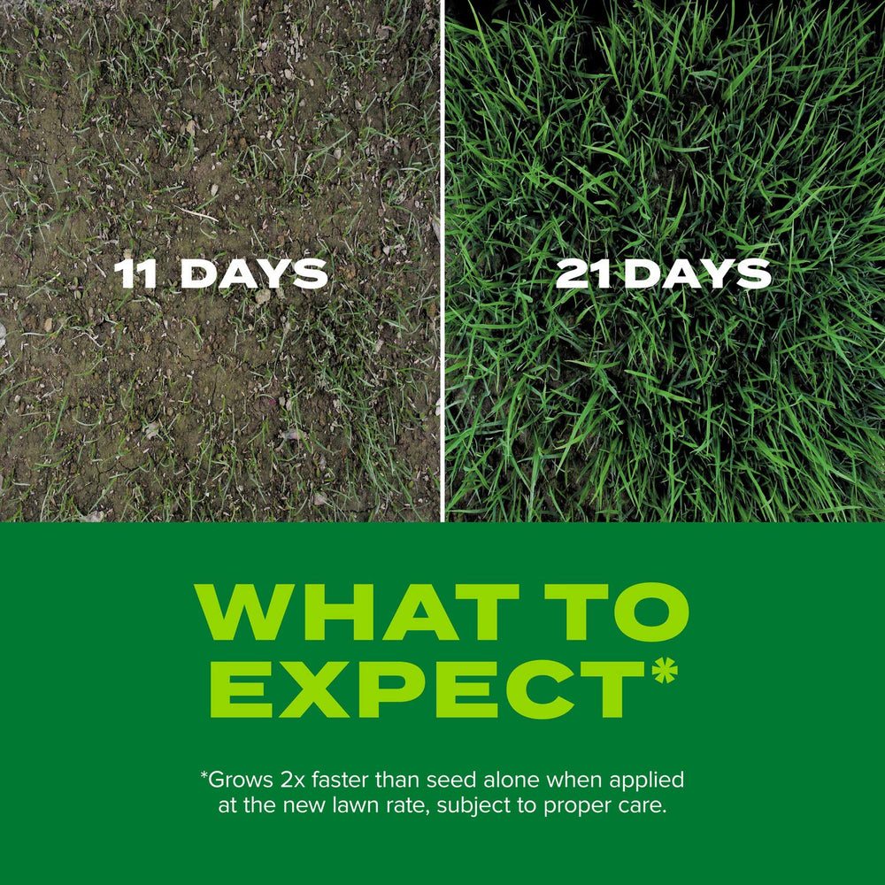 Scotts seed being applied to lawn with spreader illustrating easy use