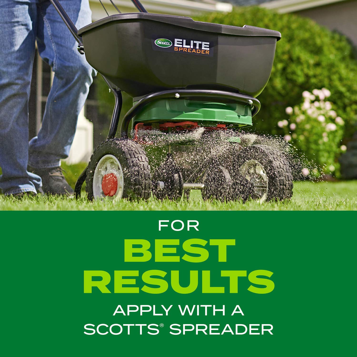 Scotts bag label close-up showing coverage rates and application tips