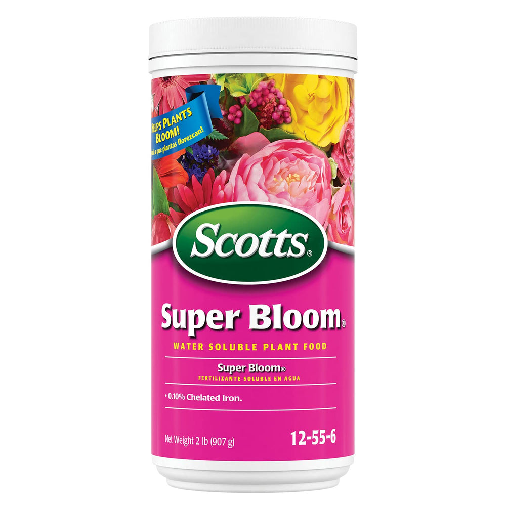 Scotts Super Bloom frontal del envase mostrando etiqueta y usos principal