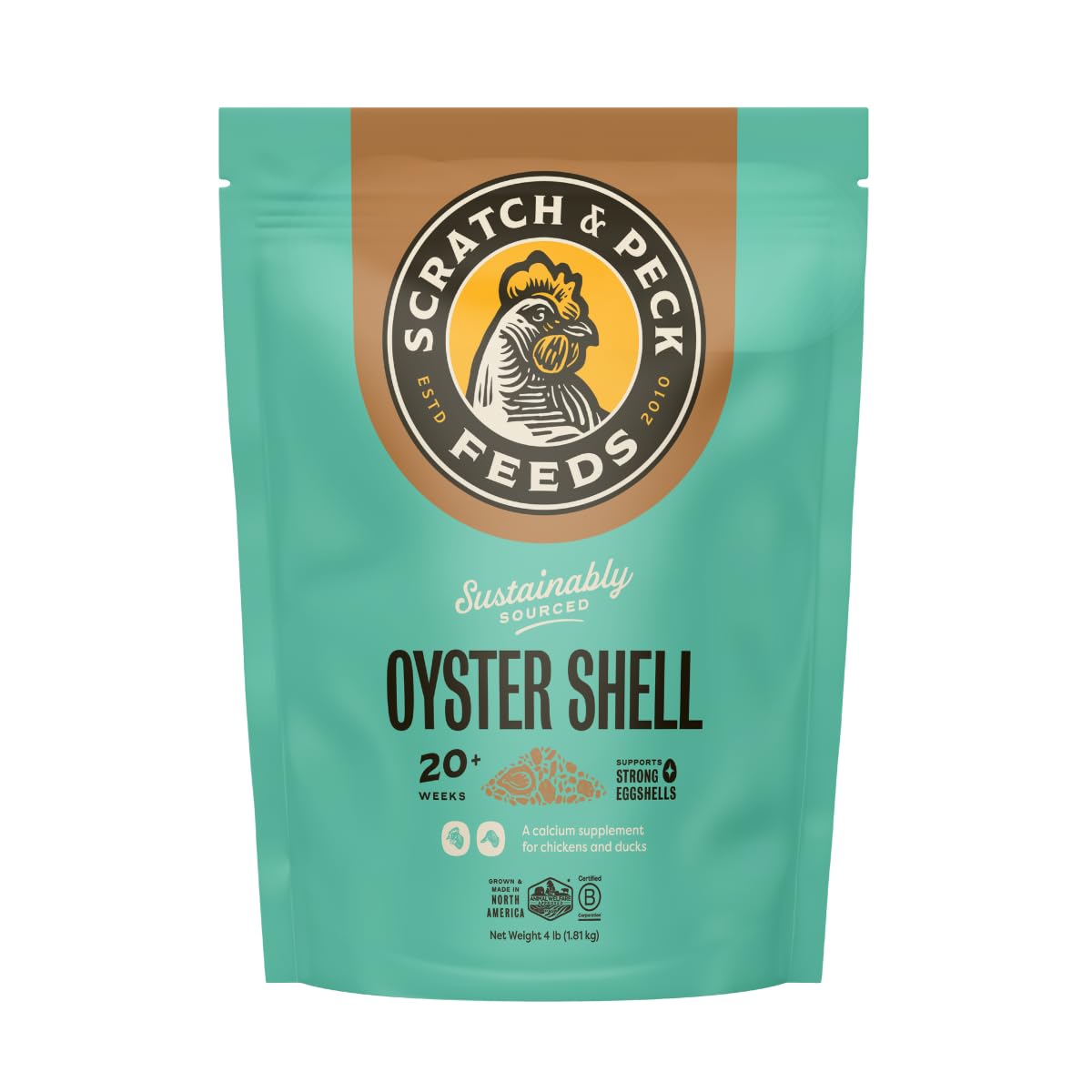 Scratch and Peck Feeds bolsa frontal muestra conveniente y reciclable
