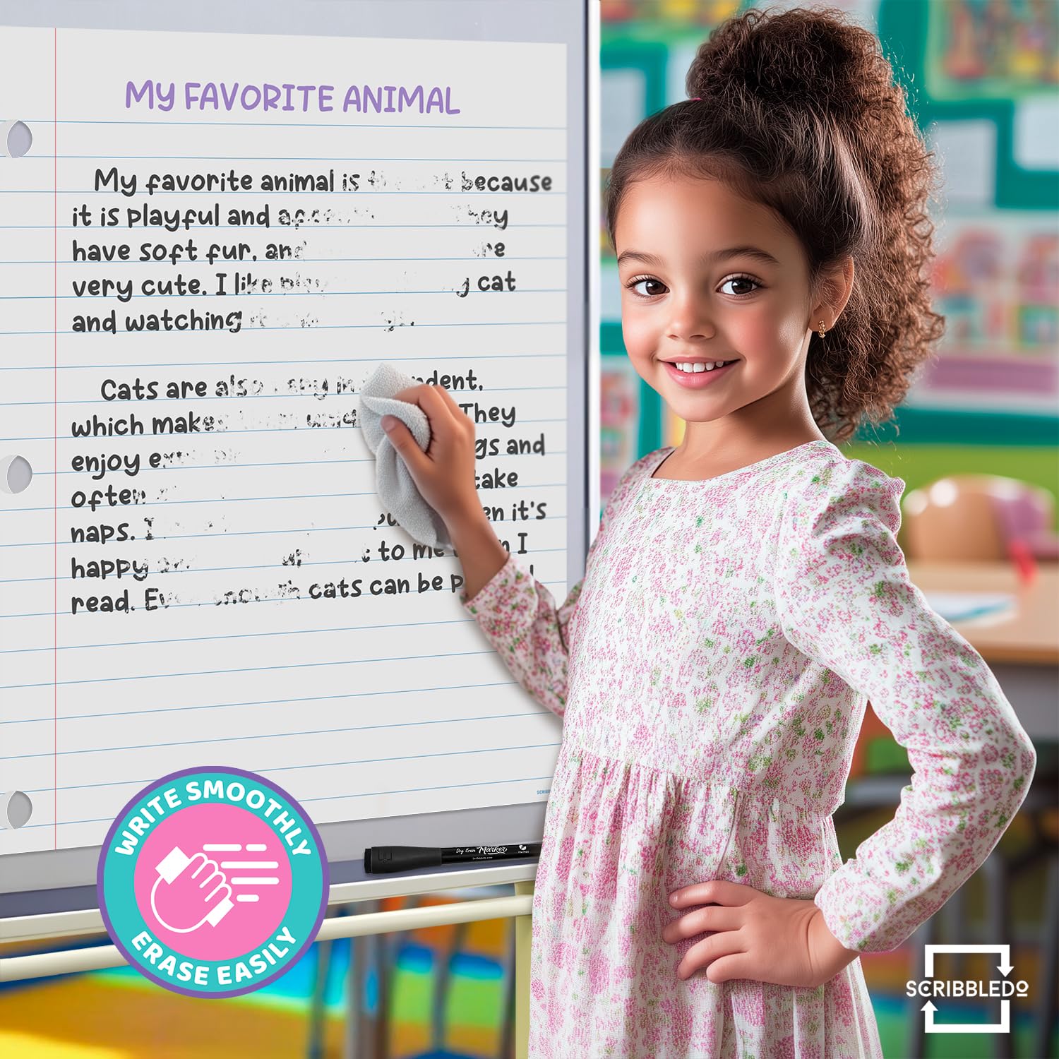Scribbledo comparación tamaño con persona, muestra escala útil