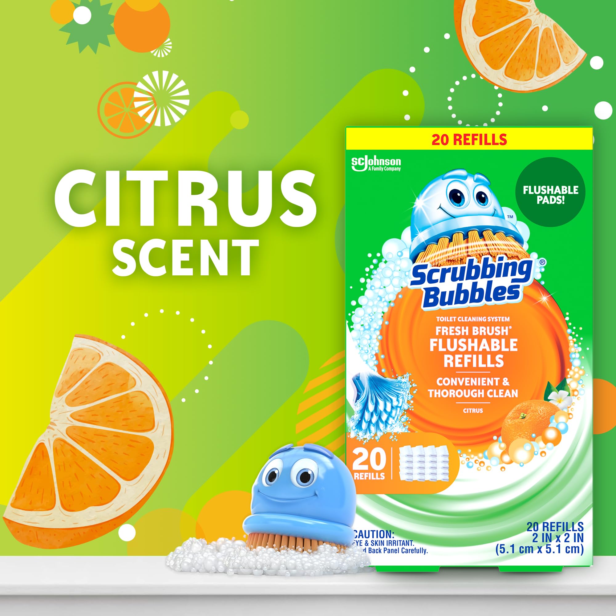 Scrubbing Bubbles producto en baño real dejando aroma cítrico fresco