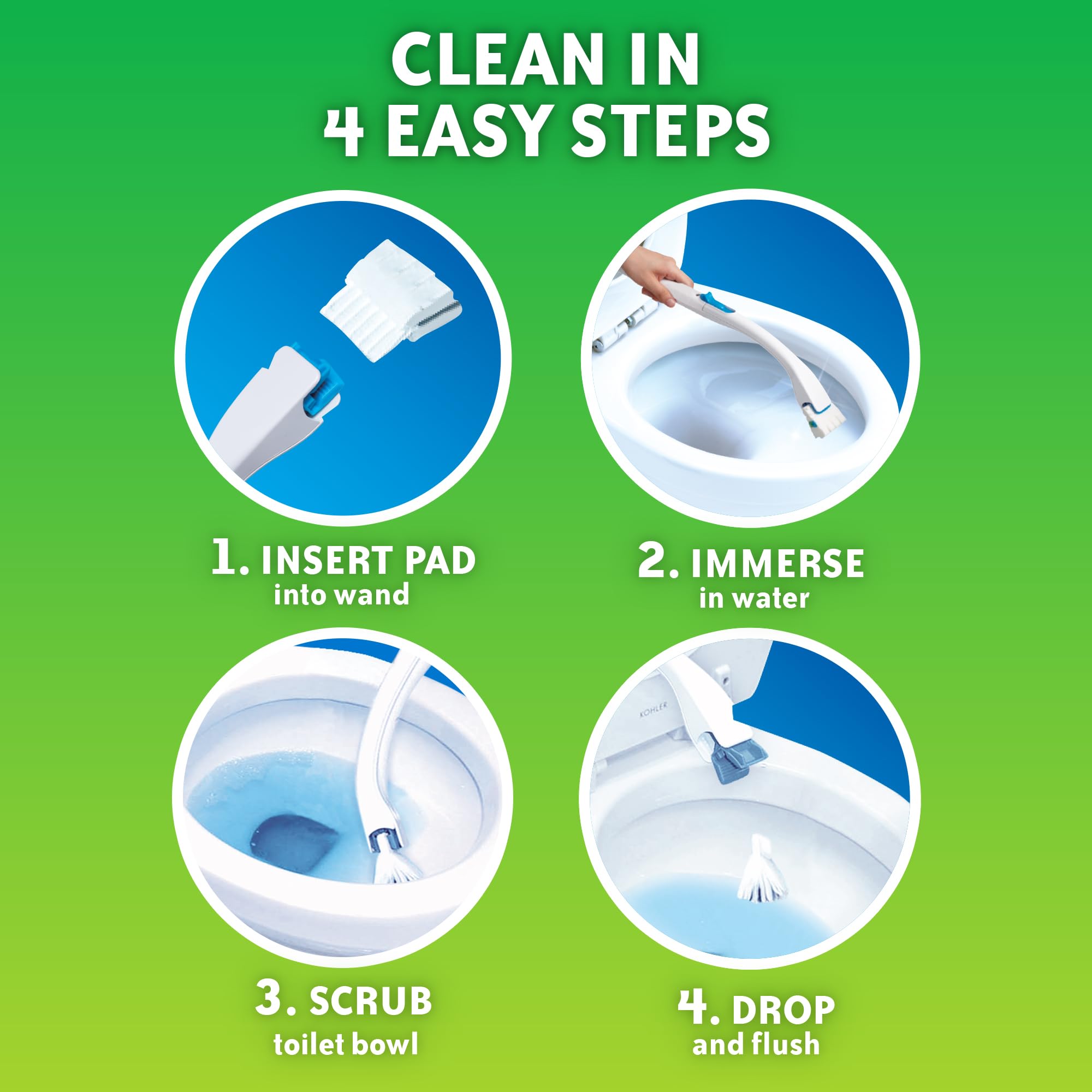 Scrubbing Bubbles comparación de tamaño de almohadilla junto a mano para escala