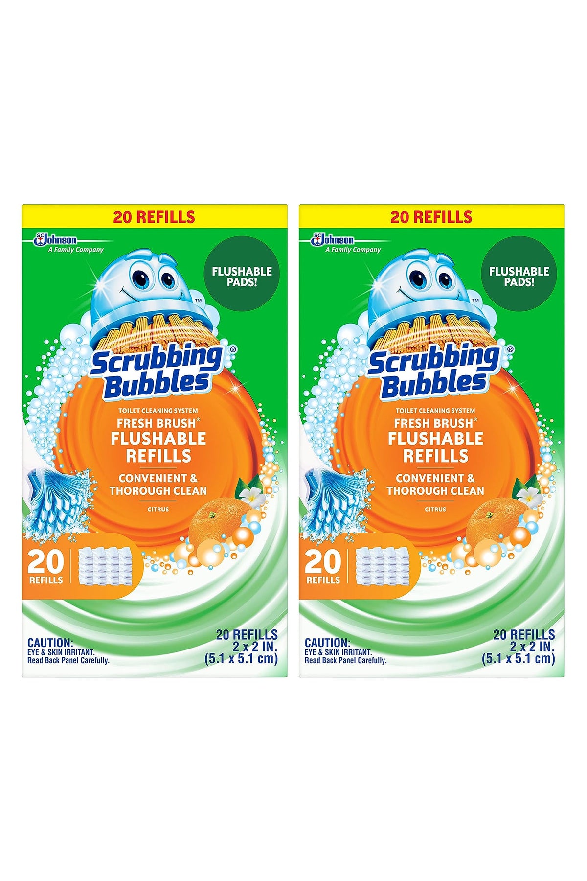 Scrubbing Bubbles frontal del paquete mostrando cantidad y aroma cítrico