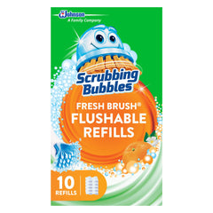 Scrubbing Bubbles paquete frontal mostrando 10 recambios y beneficio de reposición rápida