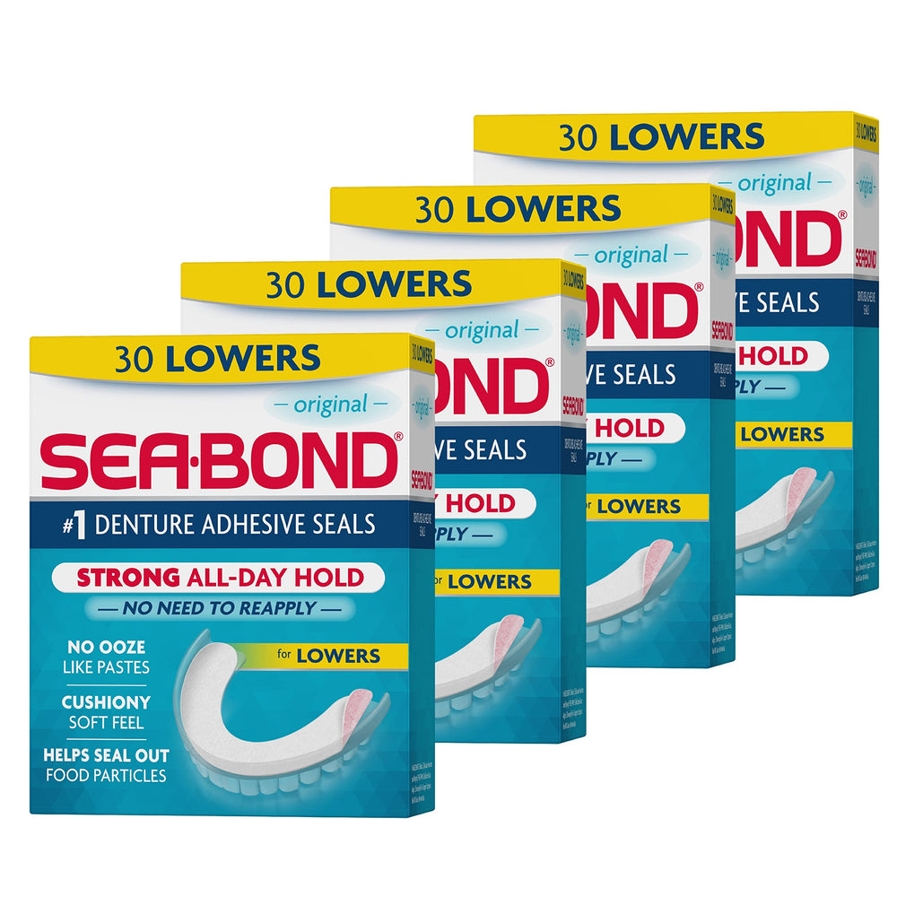 Sea-Bond empaque frontal mostrando 4 paquetes y beneficio de sujeción cómoda