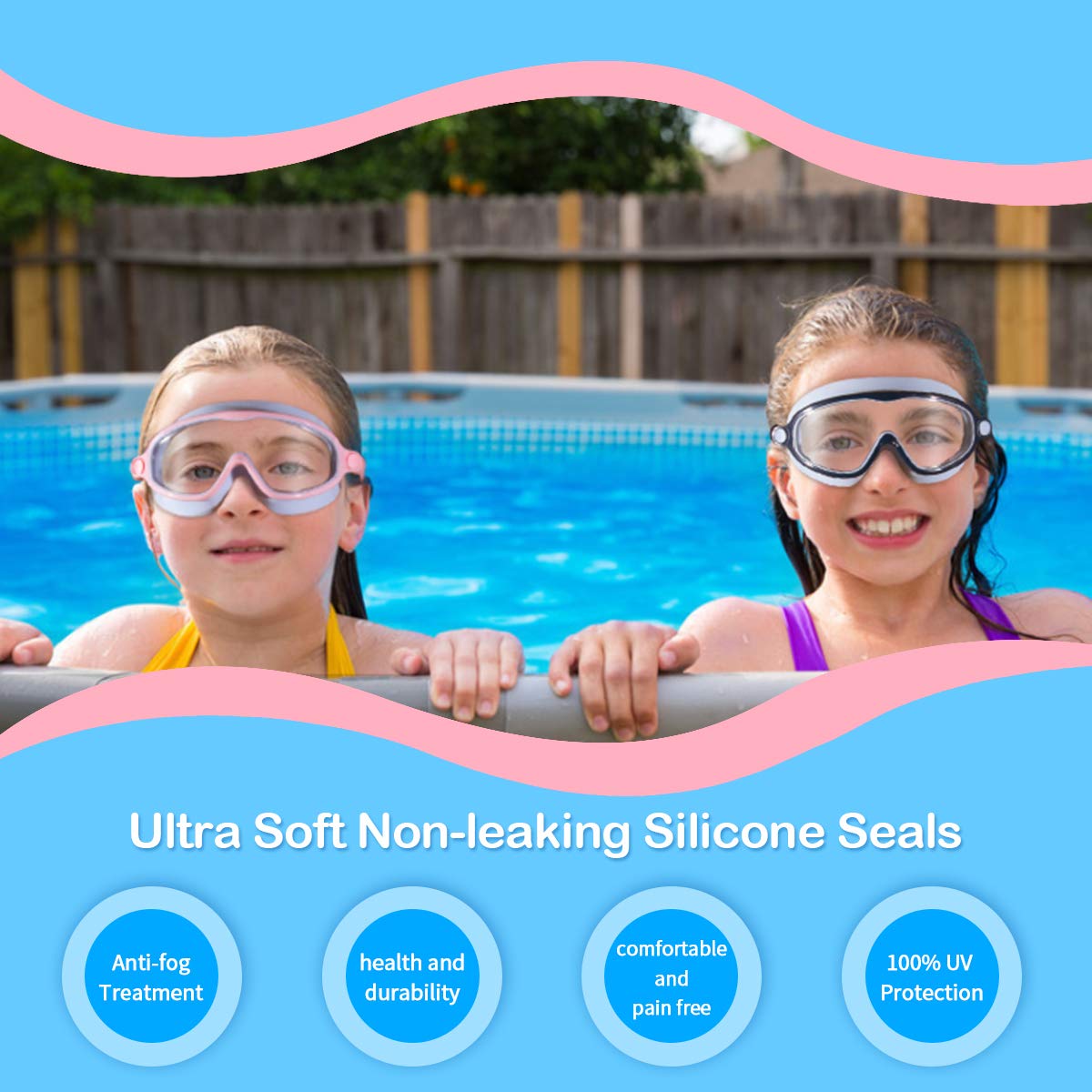Seago gafas sobre toalla junto a piscina pensando en uso familiar
