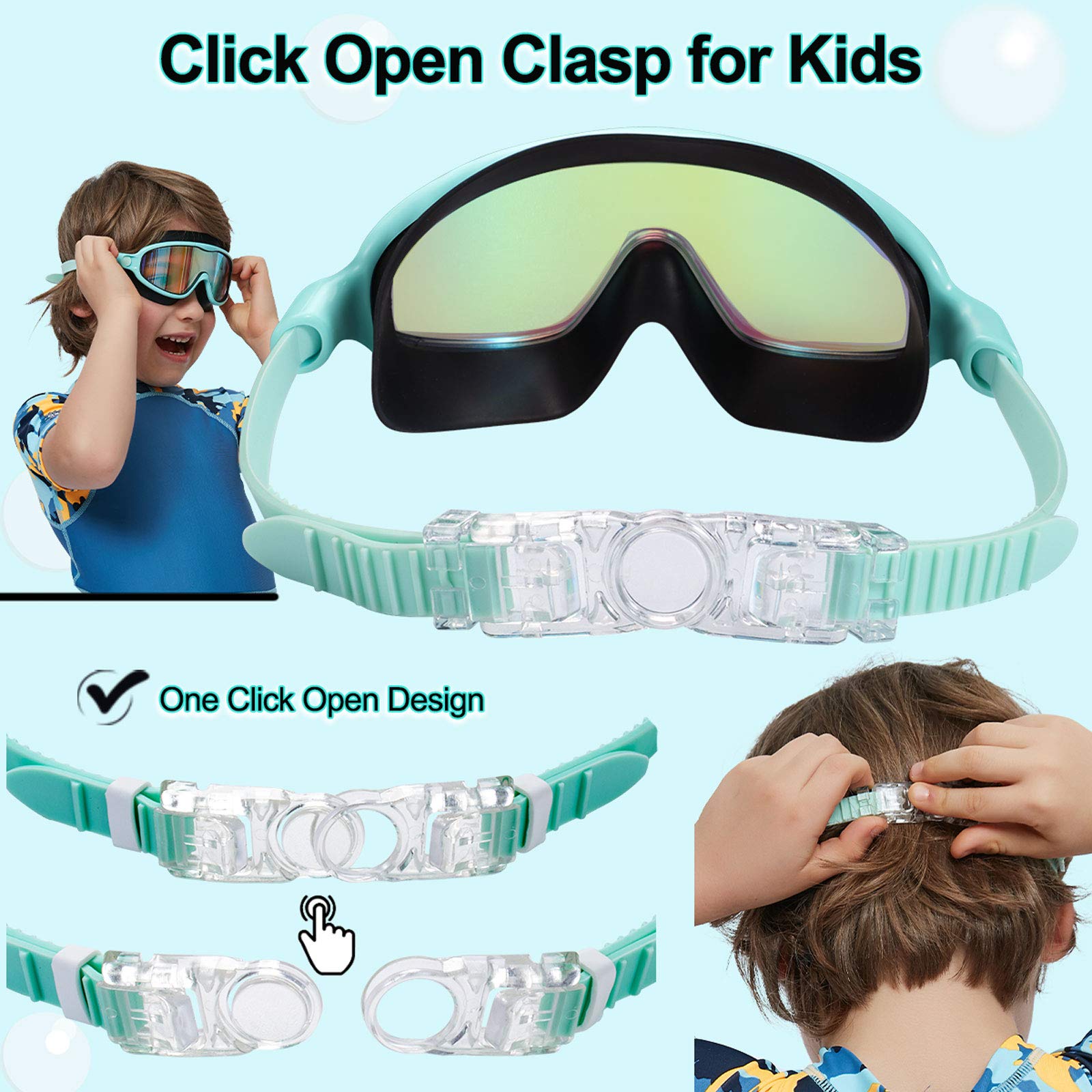 Seago niño usando las gafas en la piscina, ajuste seguro y disfrute acuático