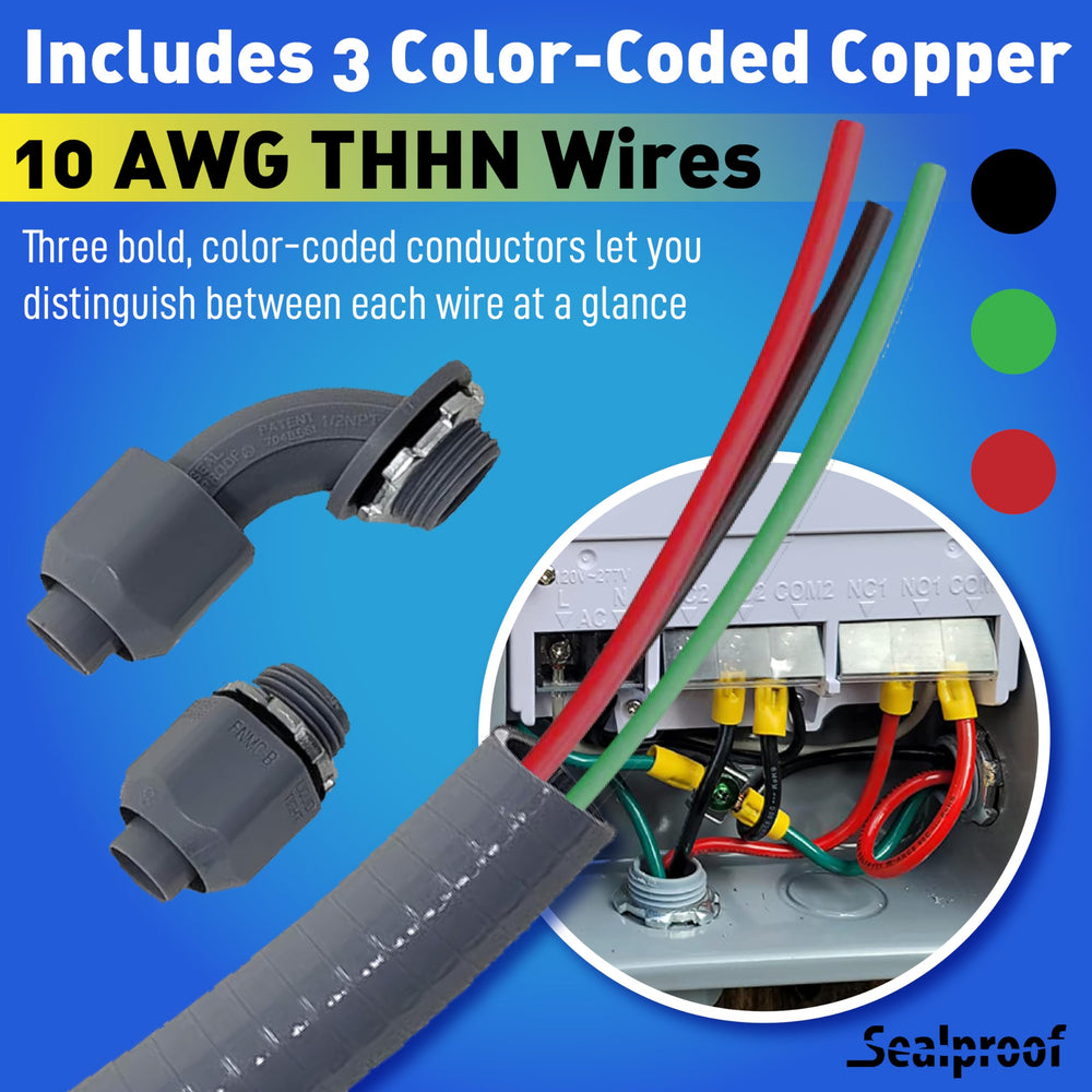 Sealproof whip en uso conectando una unidad A/C para instalación rápida