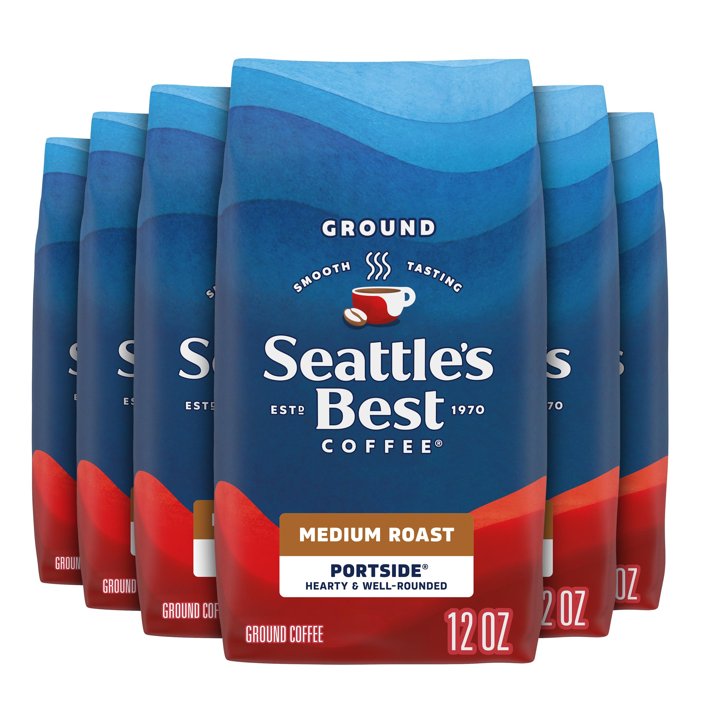 Seattle's Best Portside vista frontal mostrando la bolsa y beneficios de suavidad