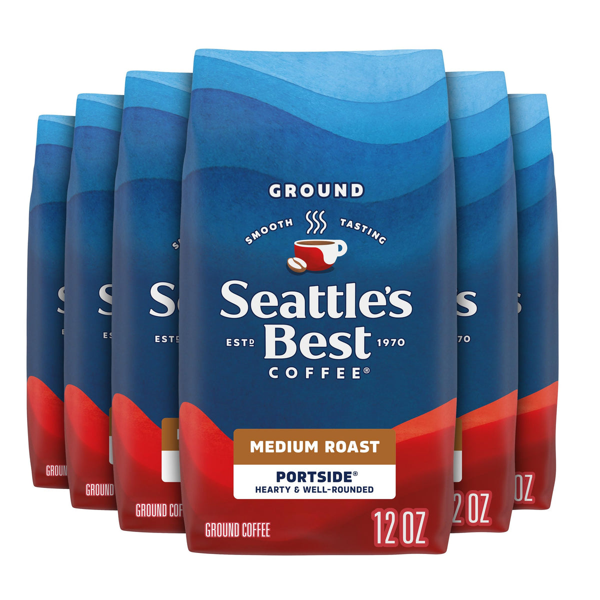 Seattle's Best Portside vista frontal mostrando la bolsa y beneficios de suavidad