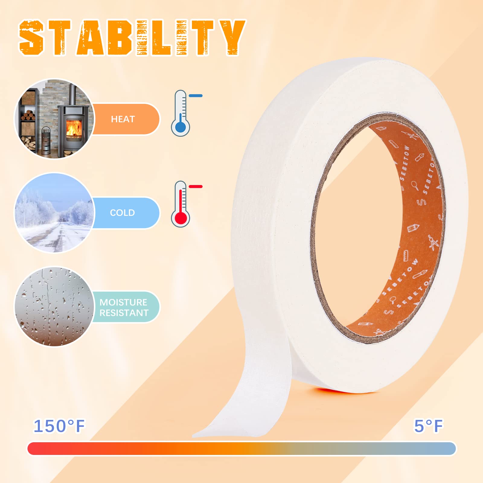 SEBETOW rollo junto a una regla para comparar tamaño y anchura