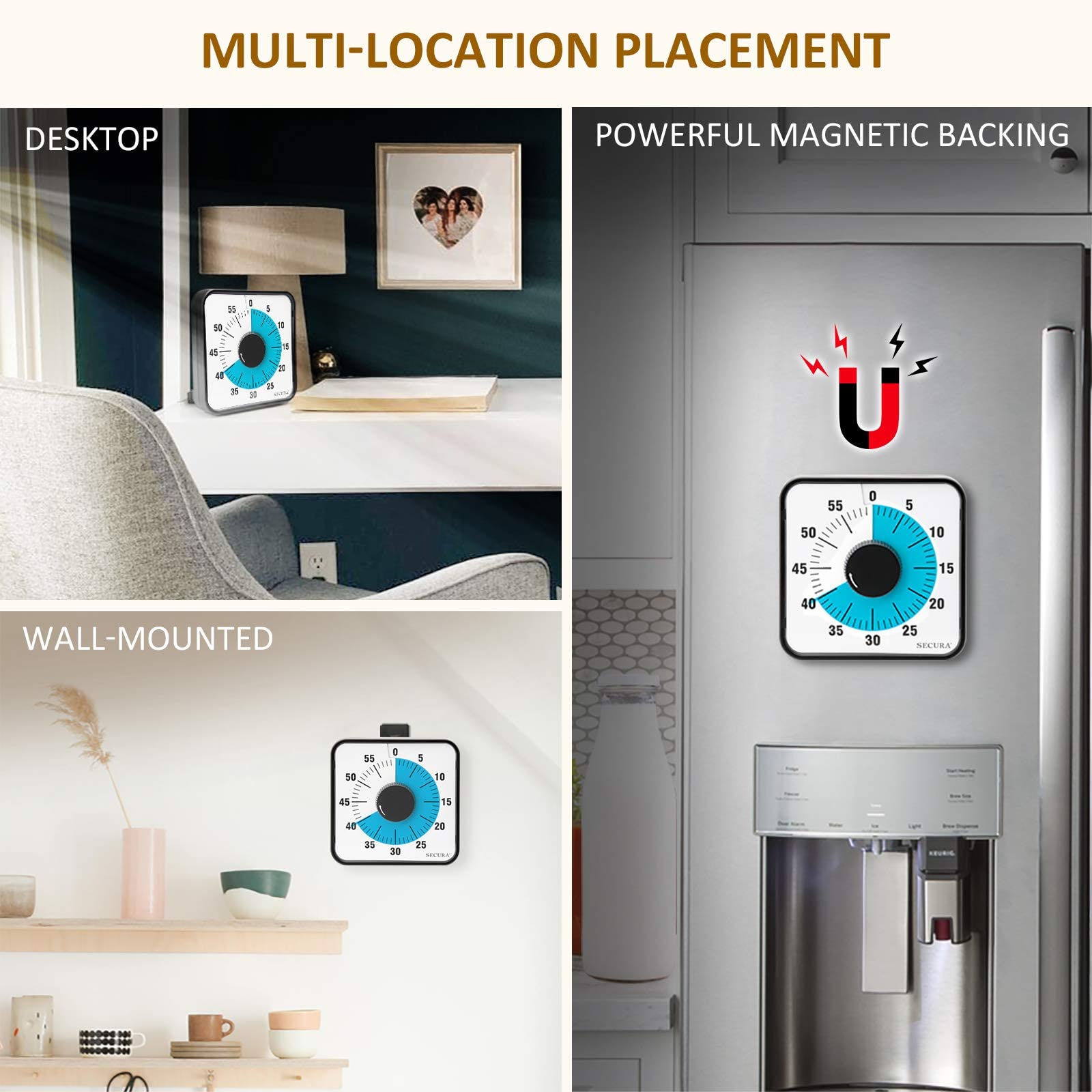 Secura junto a mano para comparar tamaño, diseño sobredimensionado visible