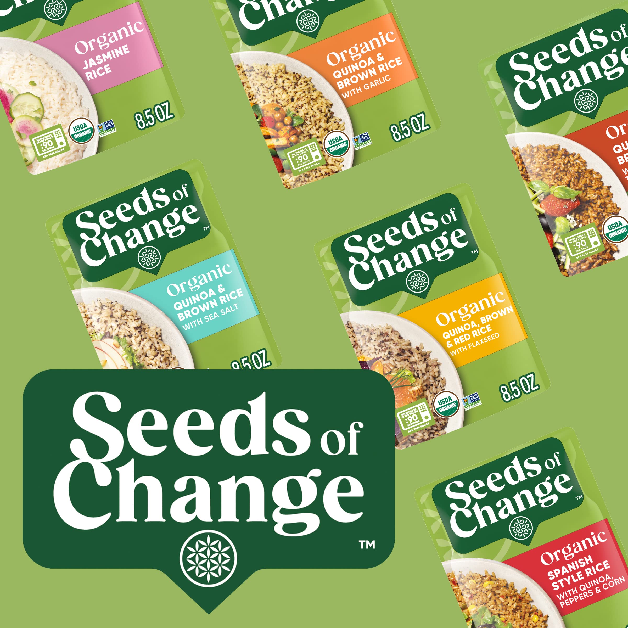 SEEDS OF CHANGE presentación en mesa familiar mostrando conveniencia del pack