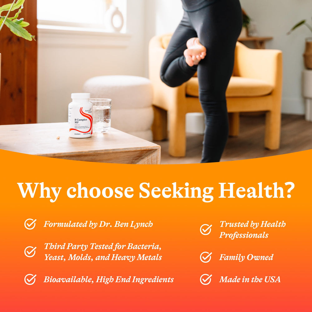 Seeking Health frasco abierto con lista de ingredientes visible