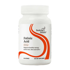 Seeking Health frasco frontal mostrando 60 pastillas y beneficio de dosis clara