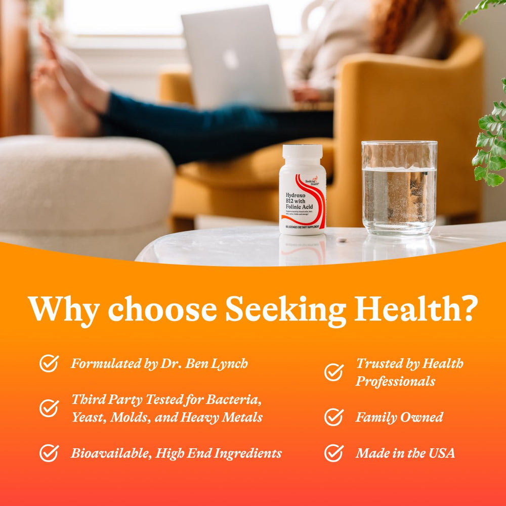 Seeking Health vista lateral del empaquetado que destaca calidad