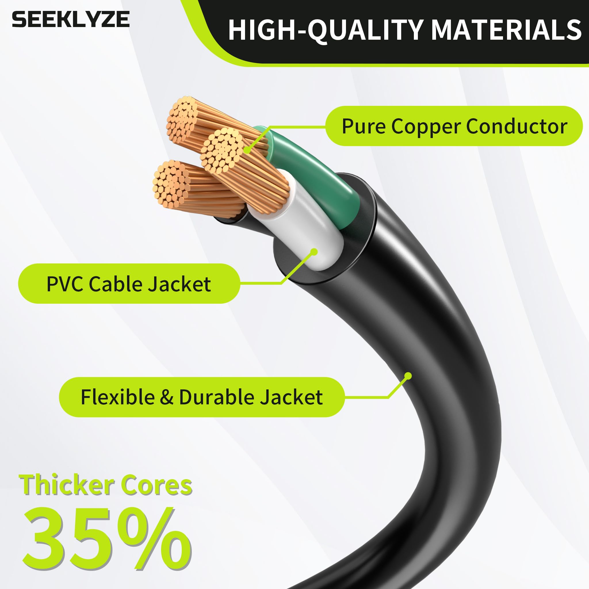 Seeklyze close-up de la textura del cable flexible, durabilidad visible