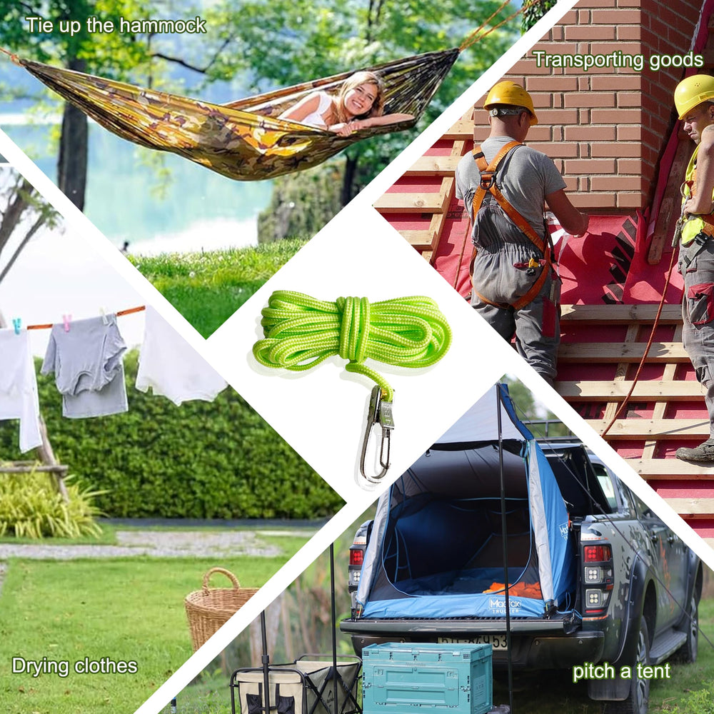 Seese ambiente de camping con el tensor asegurando una hamaca para mayor comodidad