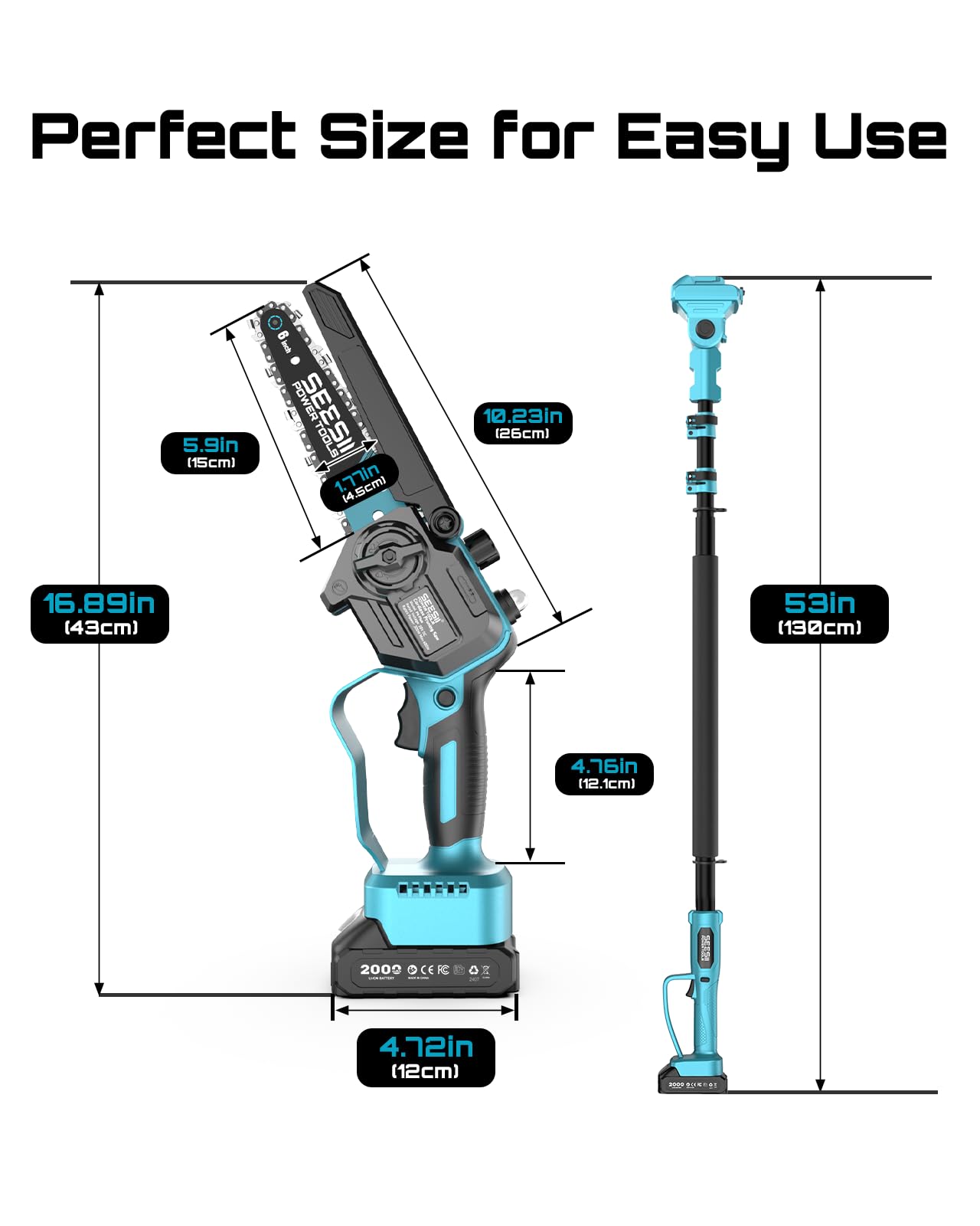 Seesii cutting head angle detail showing adjustable head for precise angled cuts and control