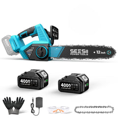 Seesii vista frontal de la motosierra, potencia y portabilidad