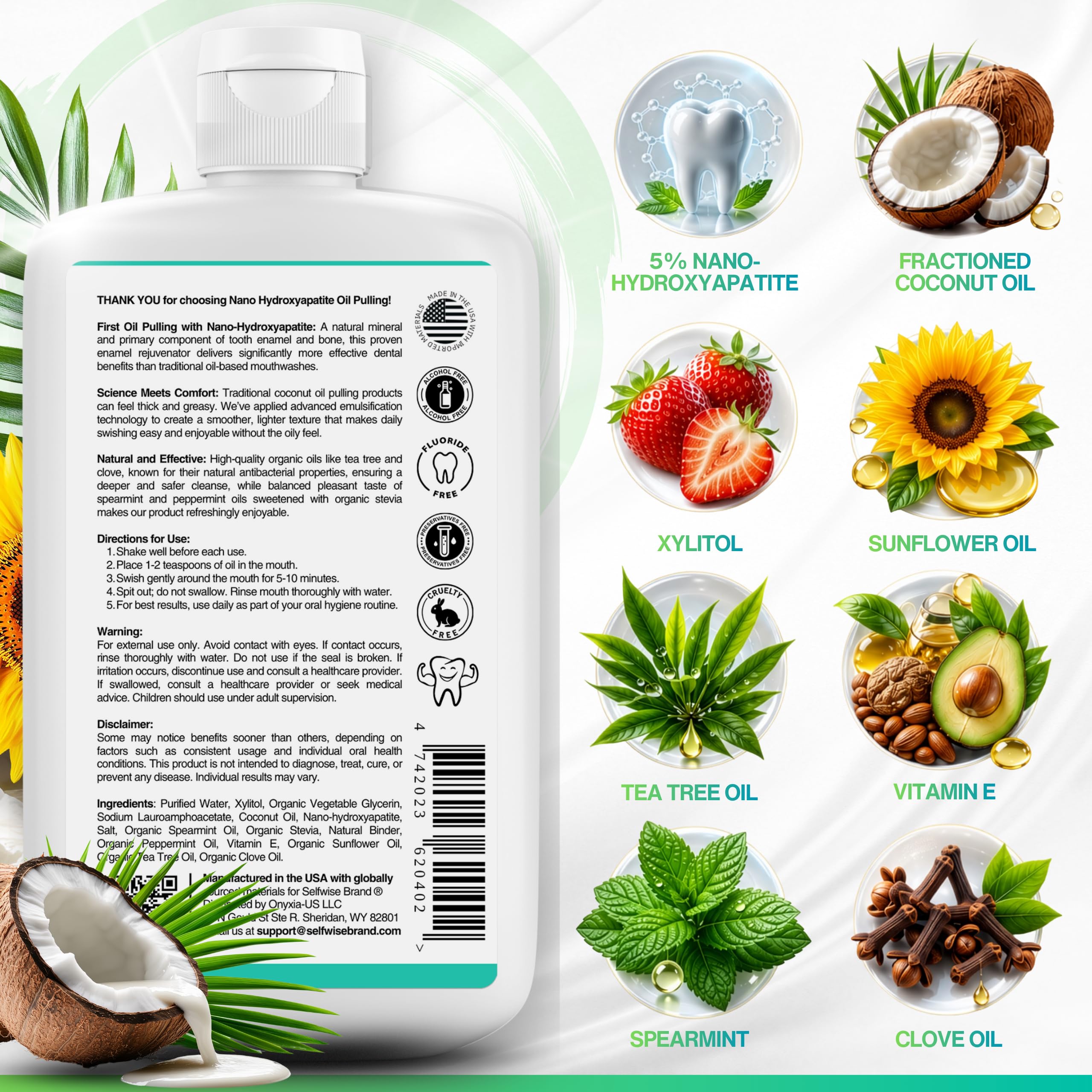 SELFWISE etiqueta con ingredientes resaltando nano-hidroxiapatita