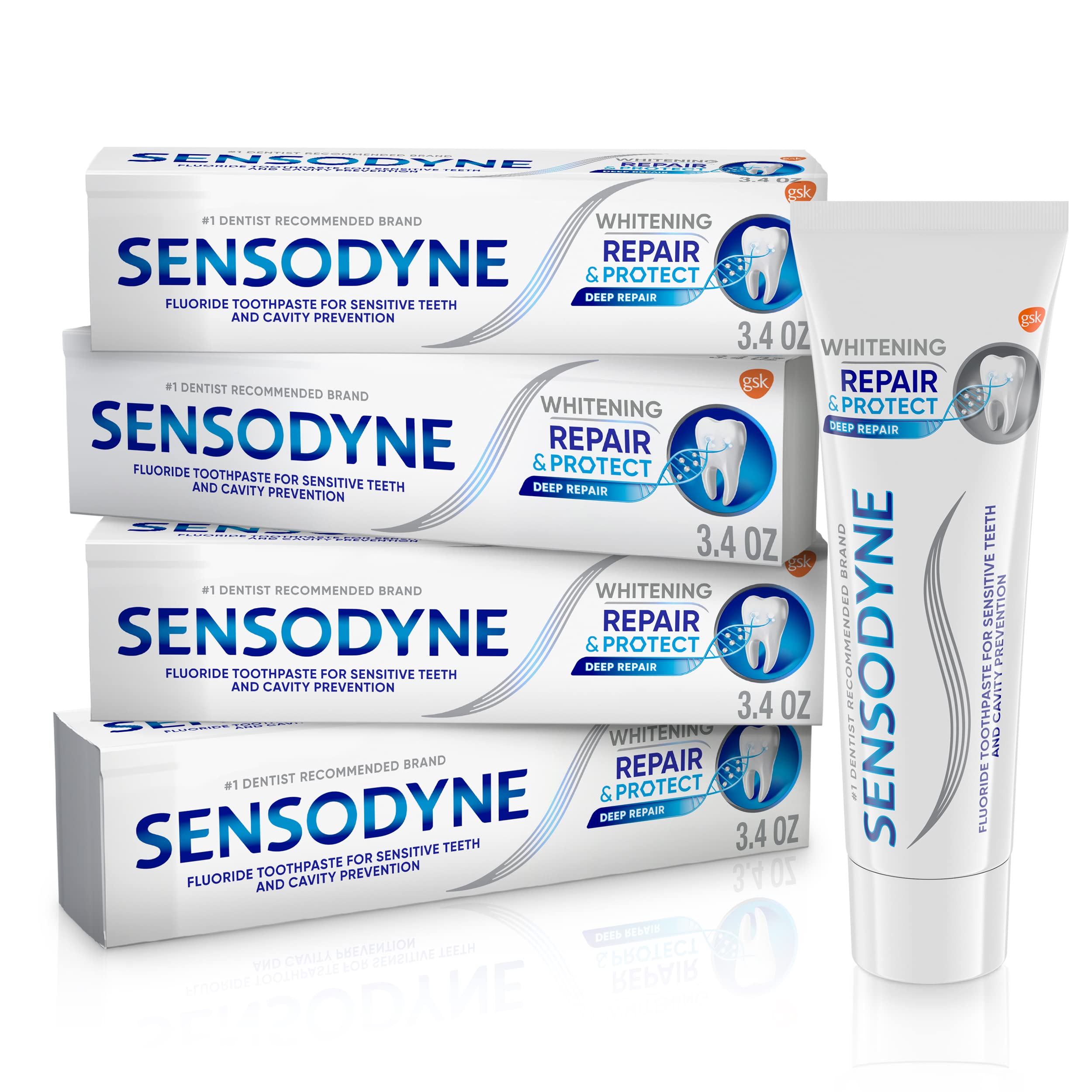 Sensodyne frente del empaque pack de 4 mostrando ahorro y uso diario