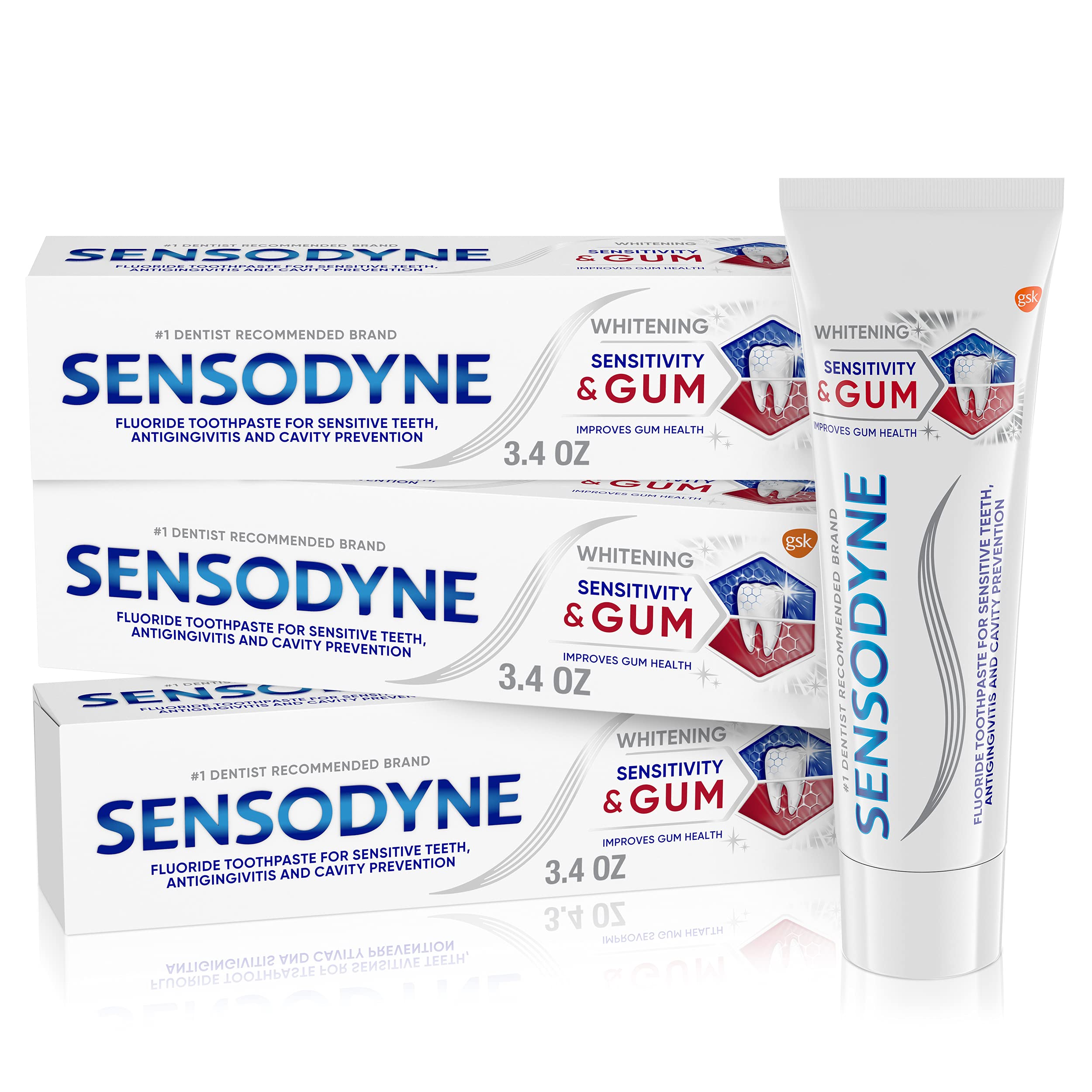 Sensodyne frente del empaque mostrando marca y beneficio para sensibilidad