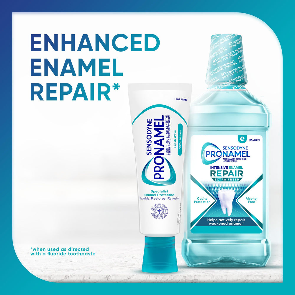 SENSODYNE PRONAMEL detalle que resalta fórmula sin SLS ni fosfatos