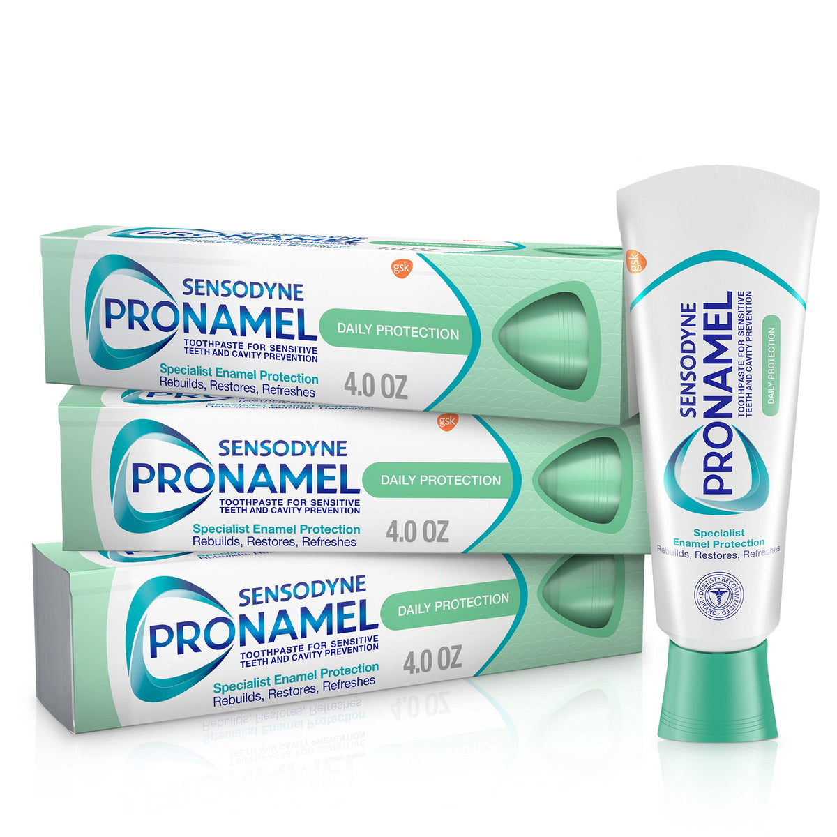 Sensodyne Pronamel vista frontal del pack, presentación clara y protección del esmalte