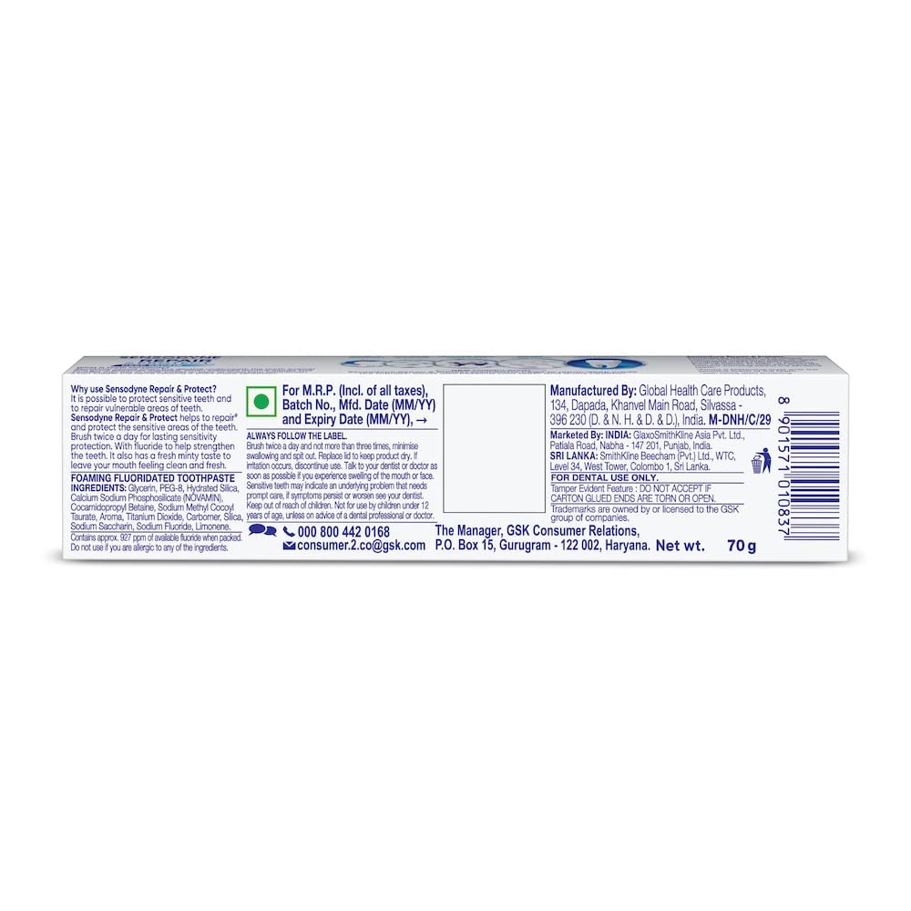 Sensodyne Repair & Protect detalle de la punta del tubo para facilidad de uso