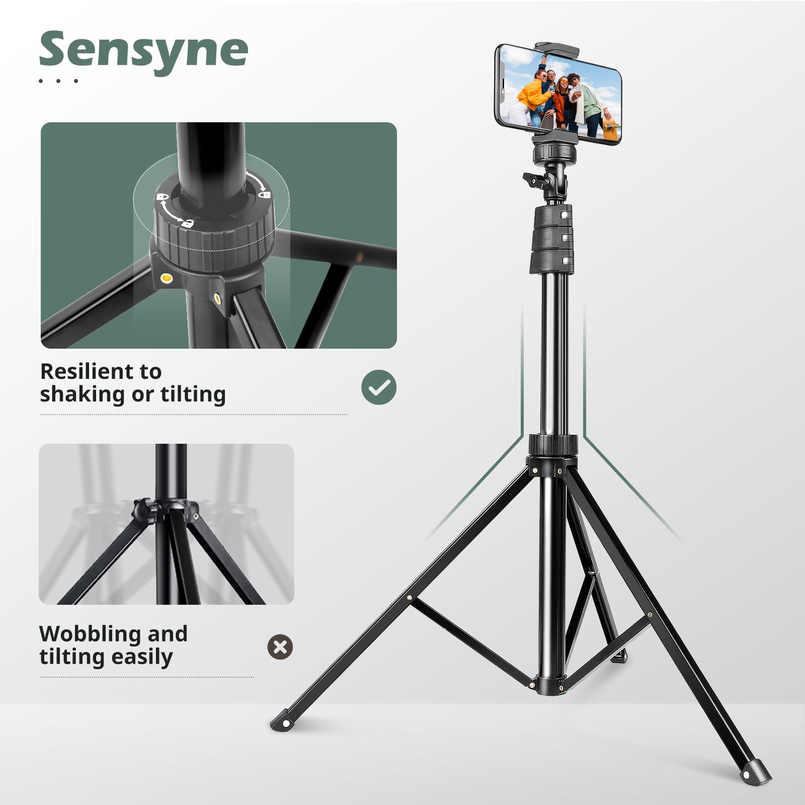 SENSYNE tripod collapsed beside backpack illustrating compact travel-friendly storage