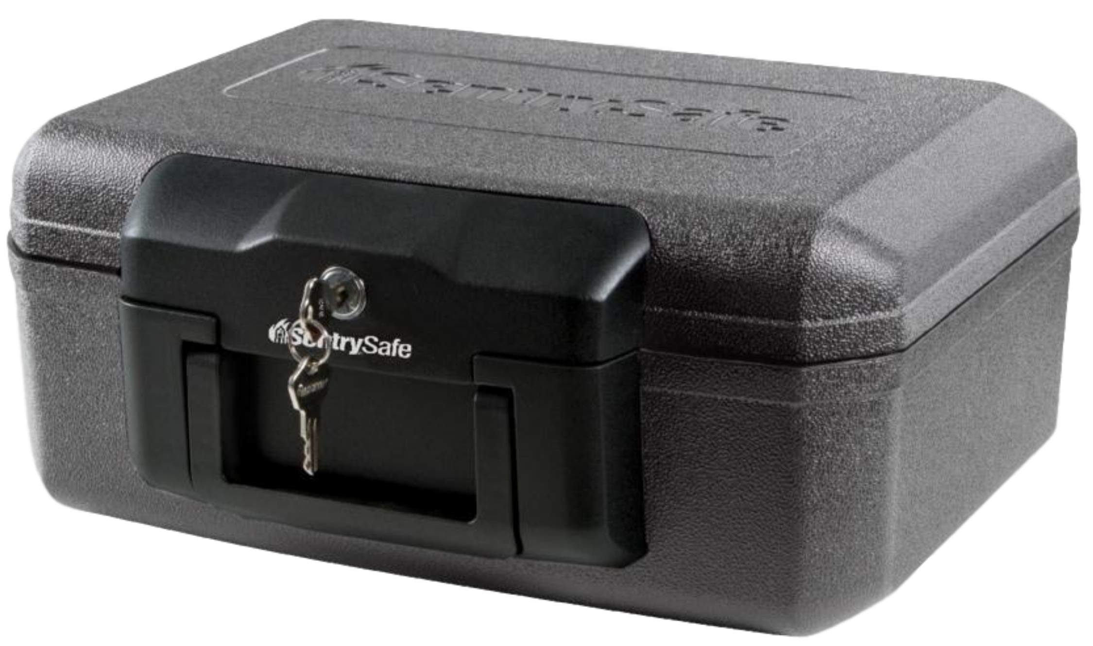 SentrySafe vista frontal del cofre con cerradura y diseño compacto, protege documentos