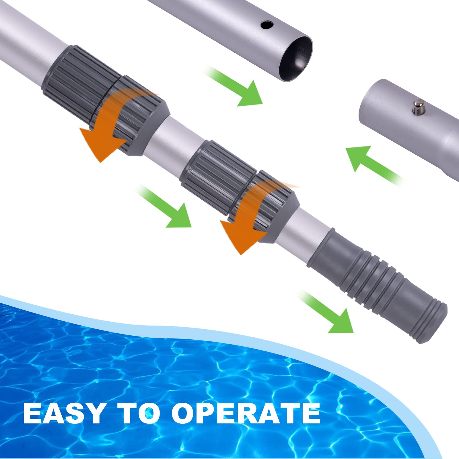 Sepetrel pole with brush attached cleaning pool floor illustrating efficient cleaning