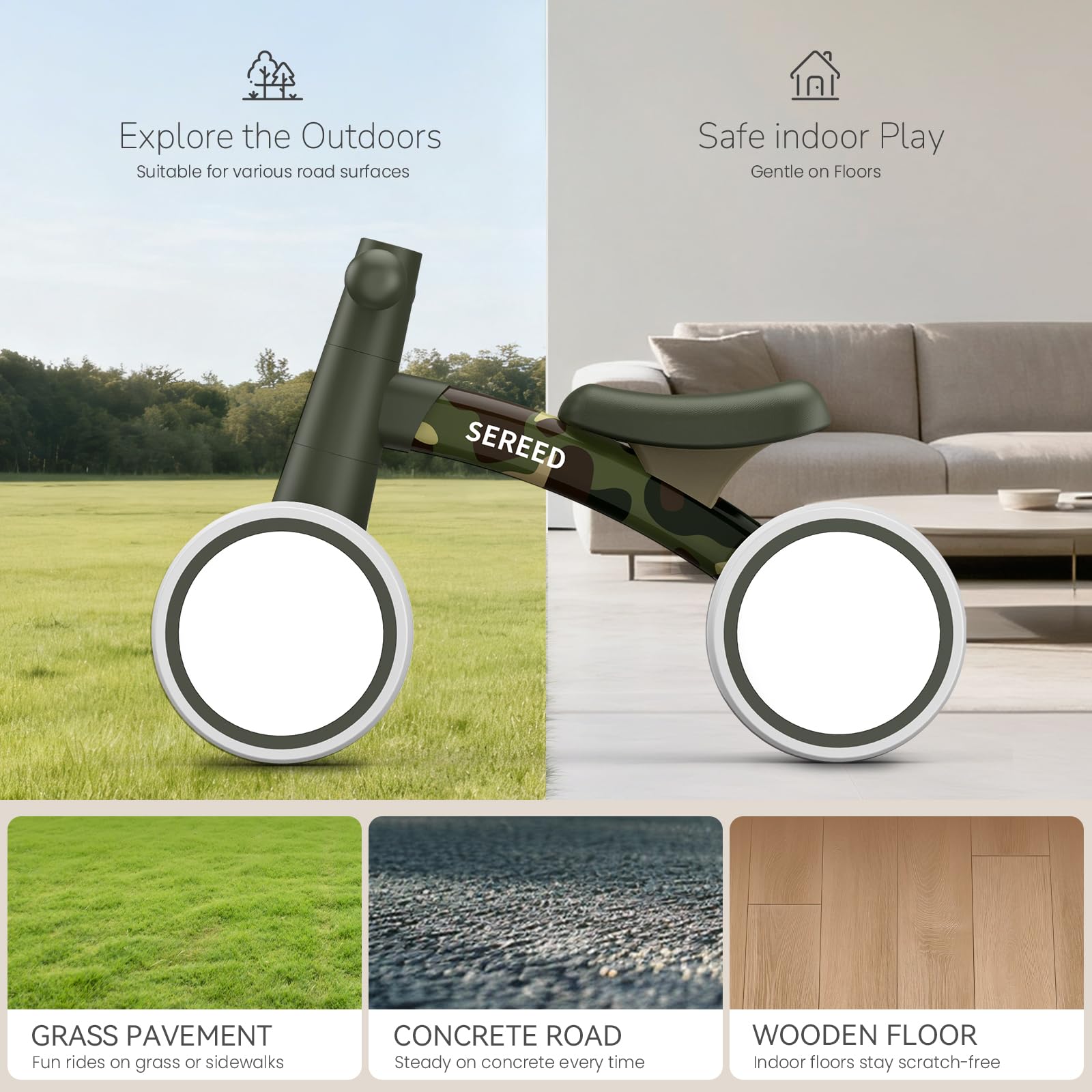 SEREED textura camuflaje única indicando acabado distintivo