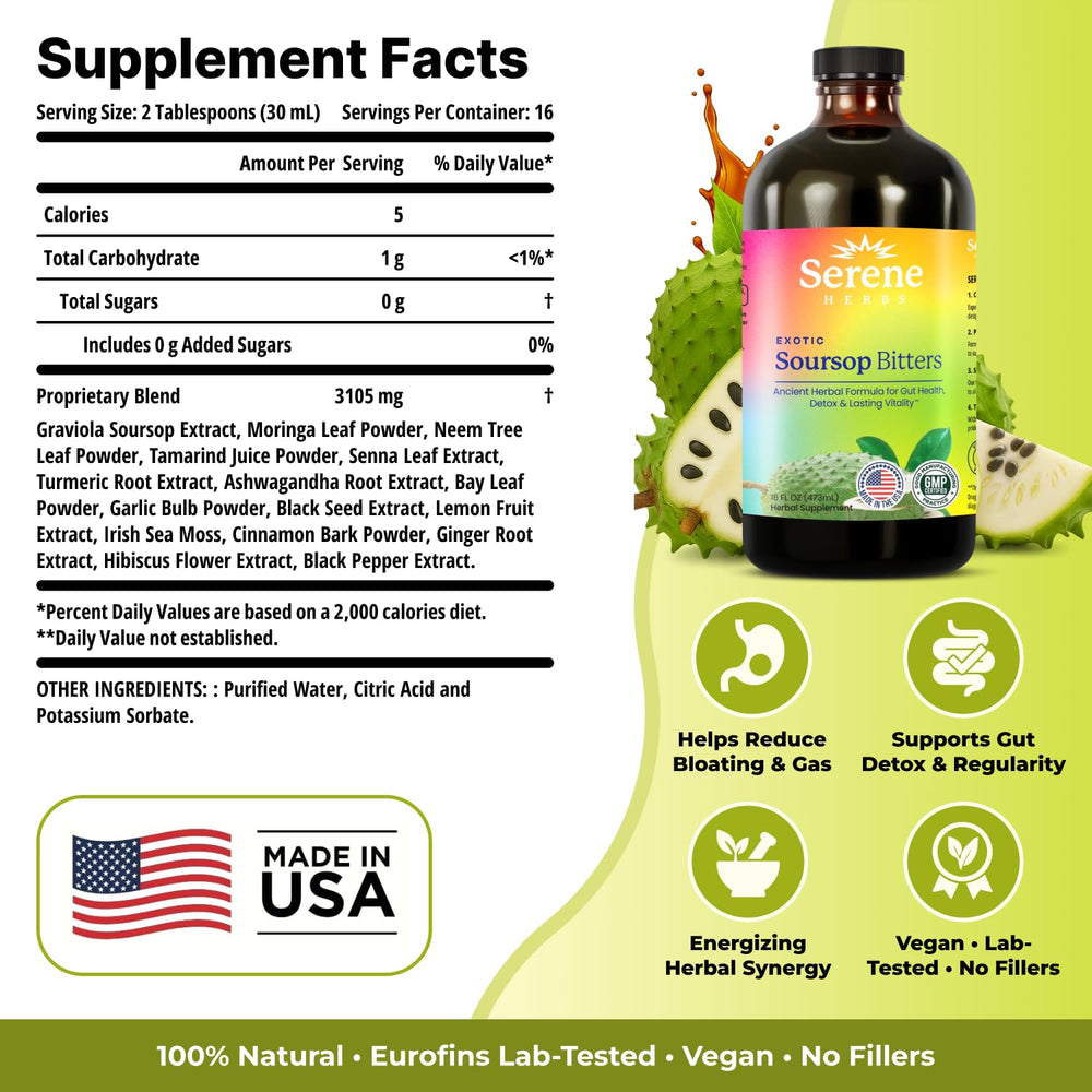 Serene Herbs arreglo de hojas de guanábana y moringa como ingredientes