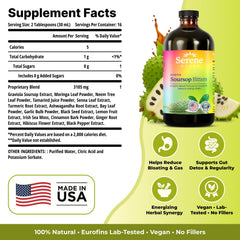 Serene Herbs arreglo de hojas de guanábana y moringa como ingredientes