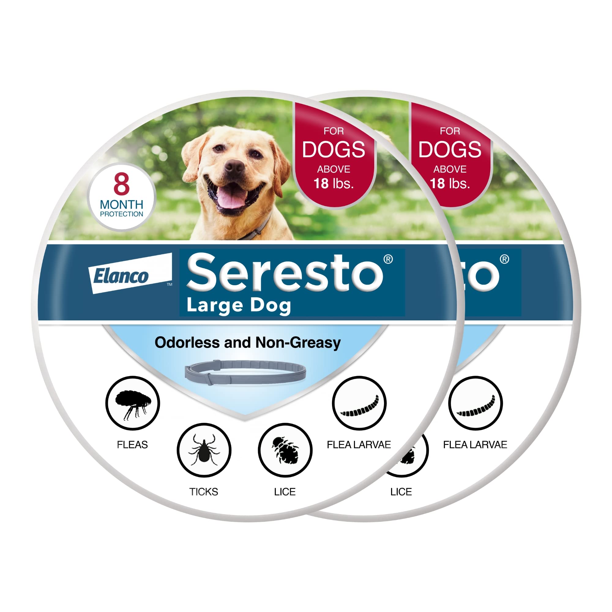 Seresto empaque frontal mostrando pack de 2 y beneficio de 8 meses de protección
