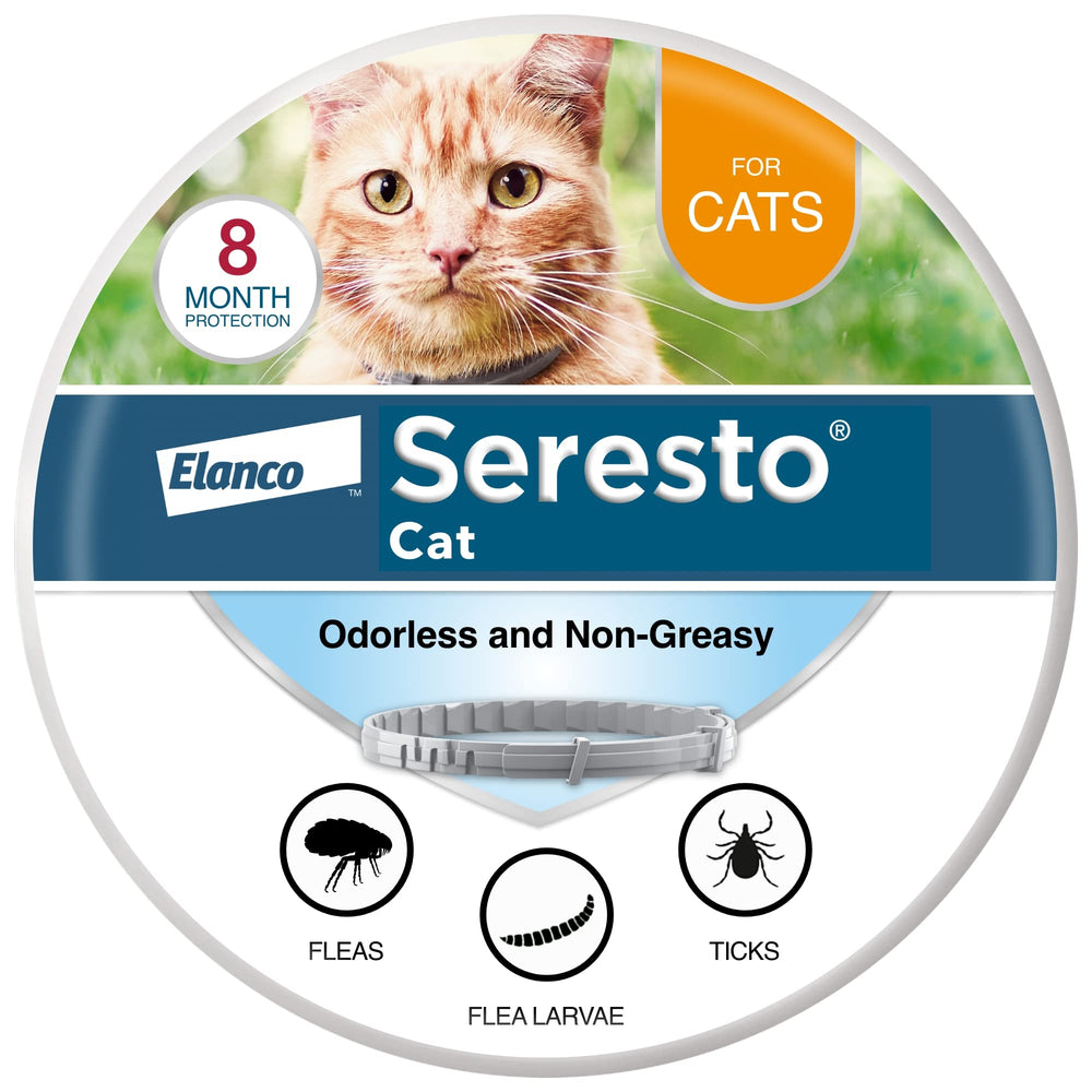Seresto collar gato frontal mostrando diseño y duración ocho meses