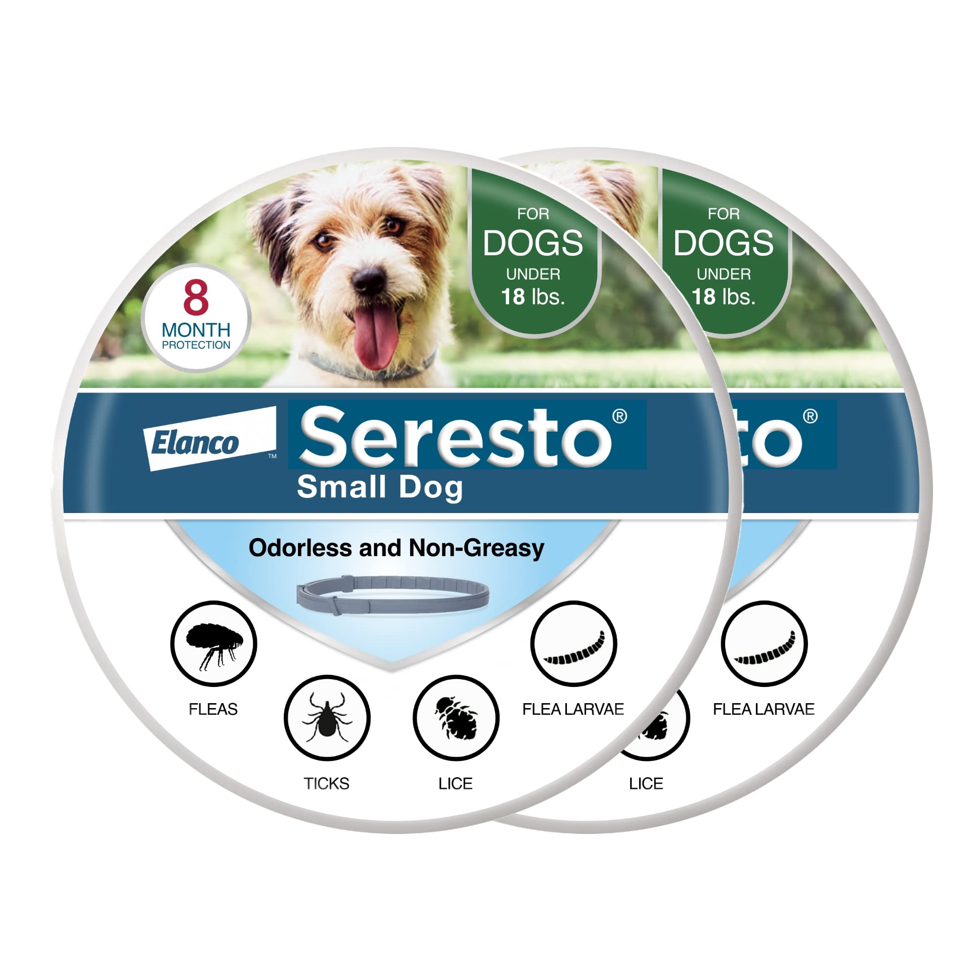 Seresto collar paquete delantero mostrando el diseño y duración