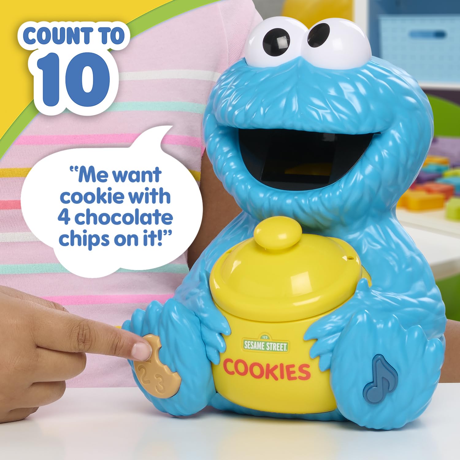 Sesame Street Cookie Monster recibiendo una galleta para práctica motriz y aprendizaje