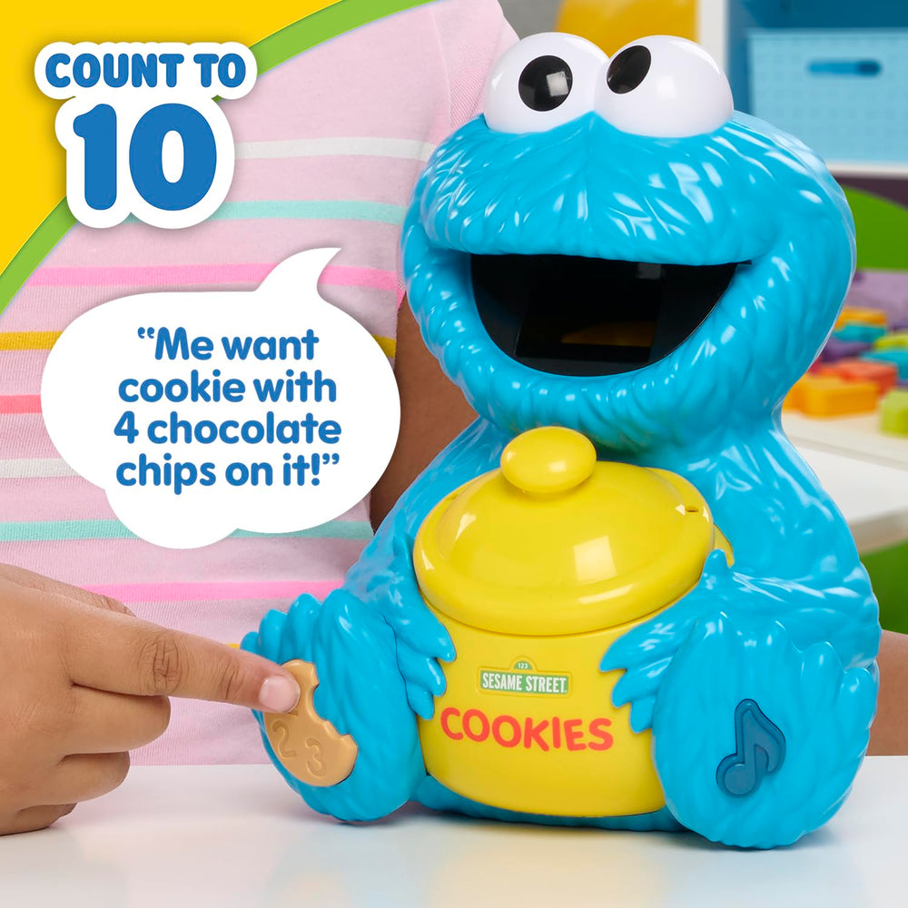 Sesame Street Cookie Monster recibiendo una galleta para práctica motriz y aprendizaje