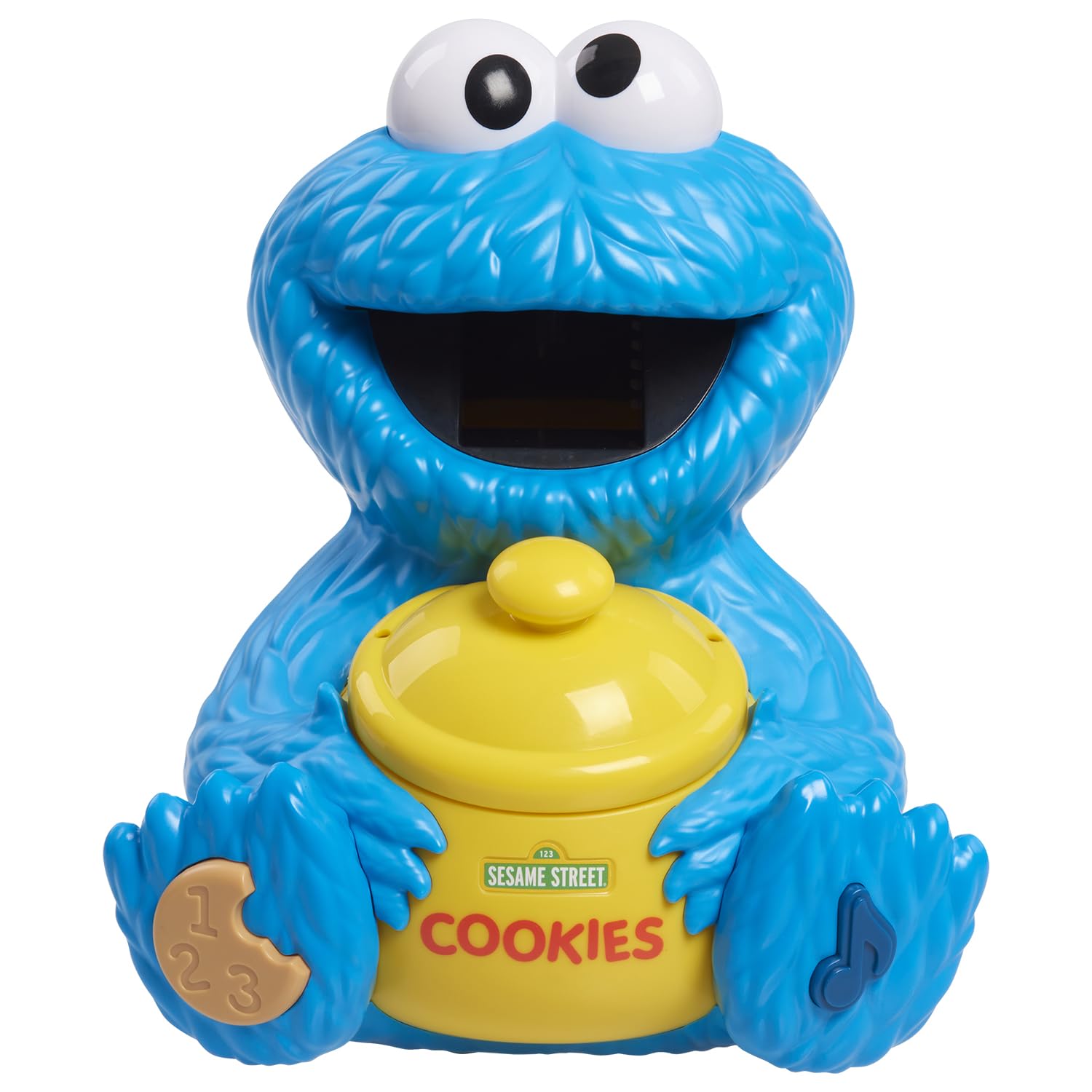Sesame Street frasco frontal mostrando cara de Cookie Monster y beneficio educativo