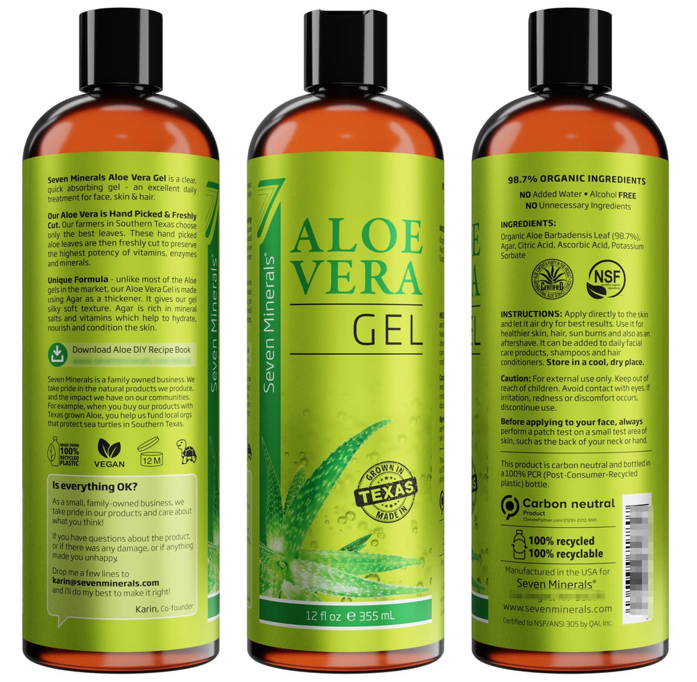 Seven Minerals gel junto a toallas en baño, ritual de cuidado corporal cómodo